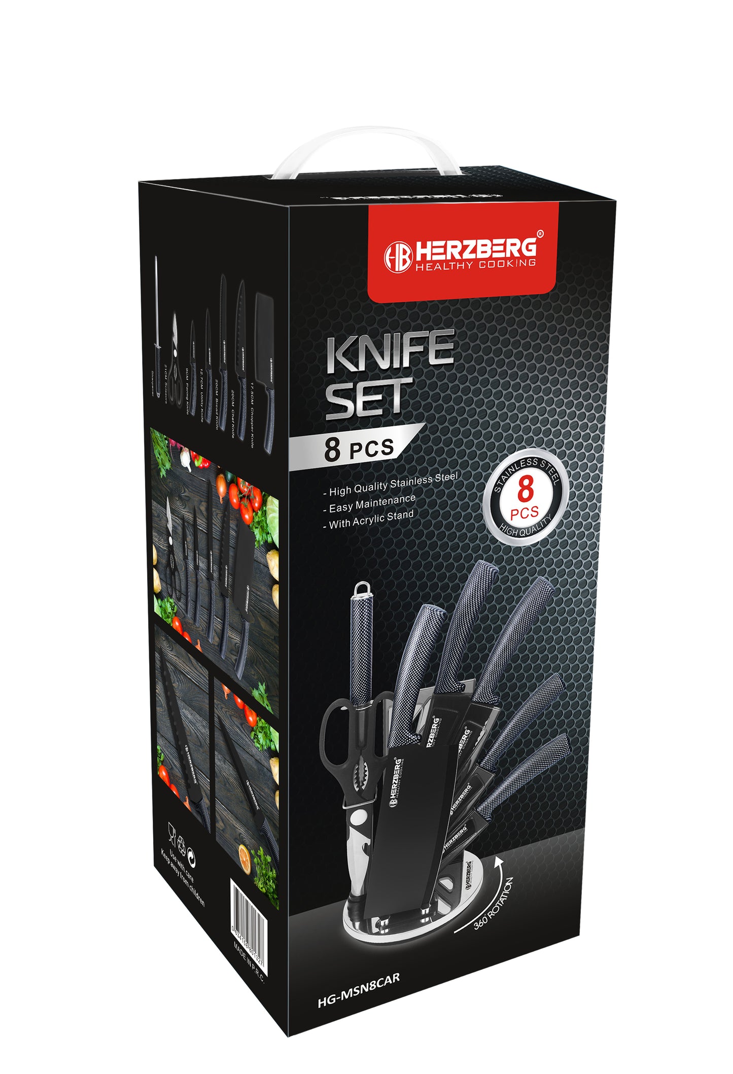 Herzberg Cooking Herzberg 8-Delige Messenset Met Acrylstatief - Carbon