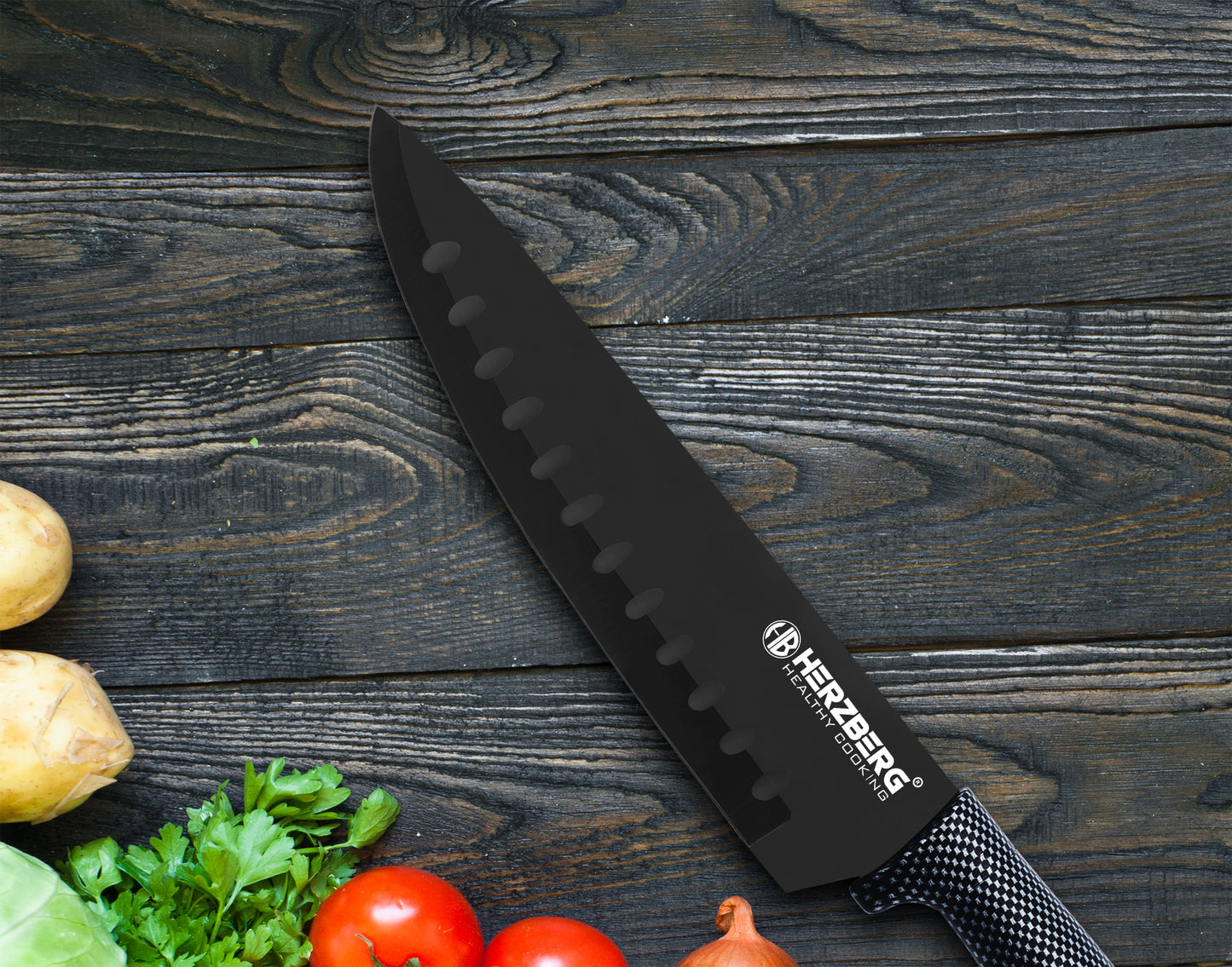 Herzberg Cooking Herzberg 8-Delige Messenset Met Acrylstatief - Carbon