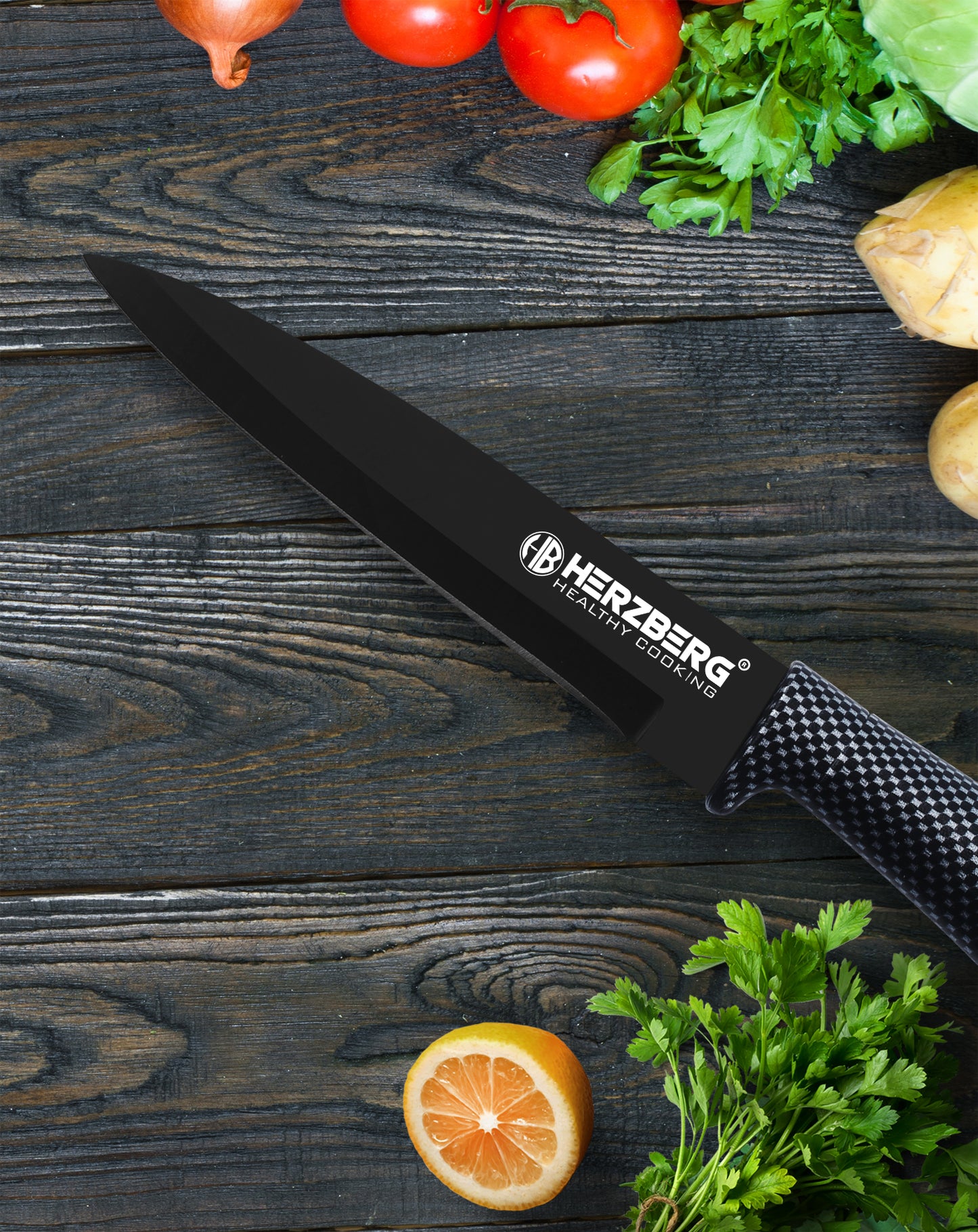 Herzberg Cooking Herzberg 8-Delige Messenset Met Acrylstatief - Carbon