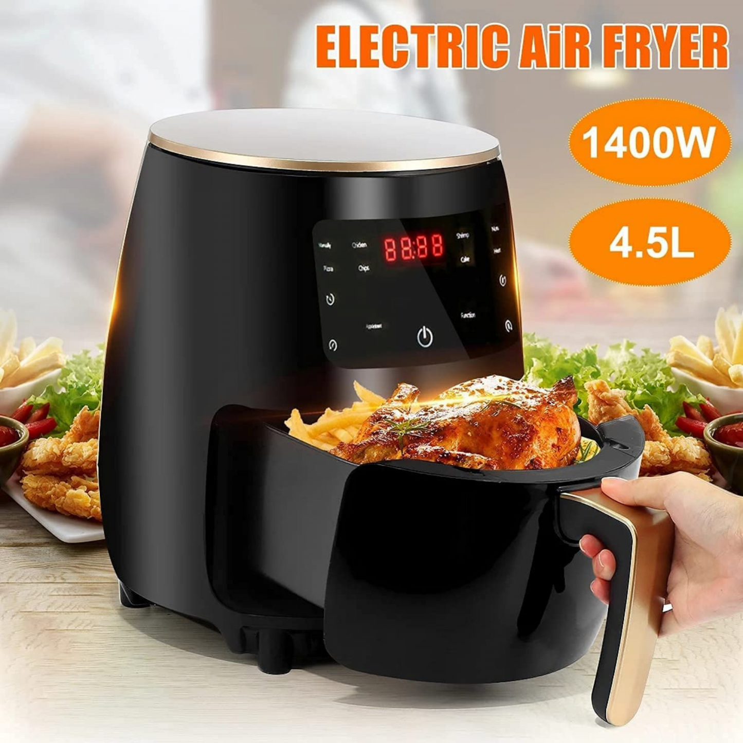 Cheffinger Cf-Afry4.5: 1400W Digitale Led Air Fryer - 4,5 Liter Zwart