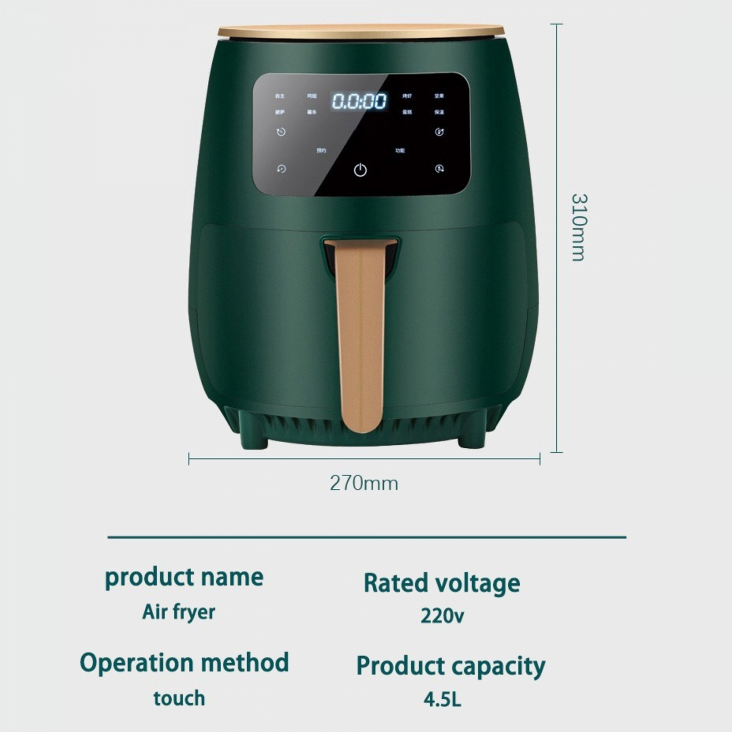 Cheffinger Cf-Afry4.5: 1400W Digitale Led Air Fryer - 4,5 Liter Zwart