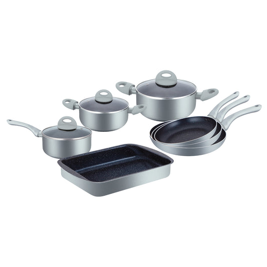 Herzberg Cooking Herzberg Stuks Marmer Gecoate Pannenset - Zilver