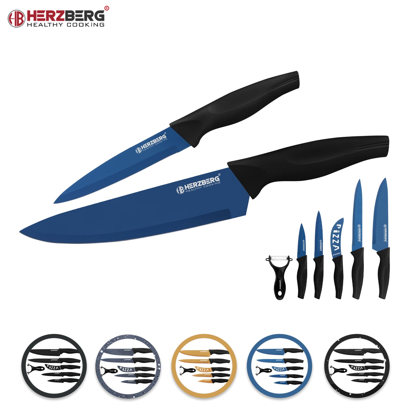 Herzberg Cooking Herzberg 5-Delige Messenset Met Marmercoating - Blauw