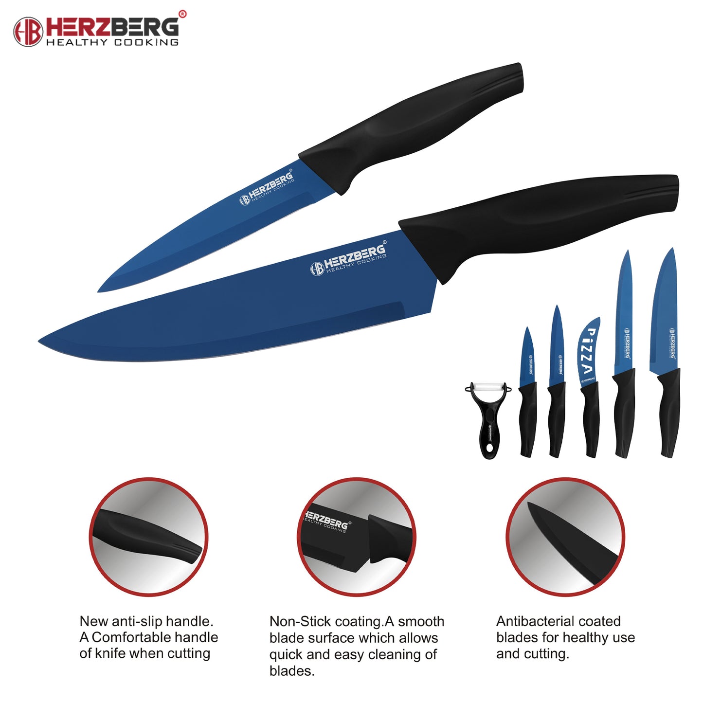 Herzberg Cooking Herzberg 5-Delige Messenset Met Marmercoating - Blauw