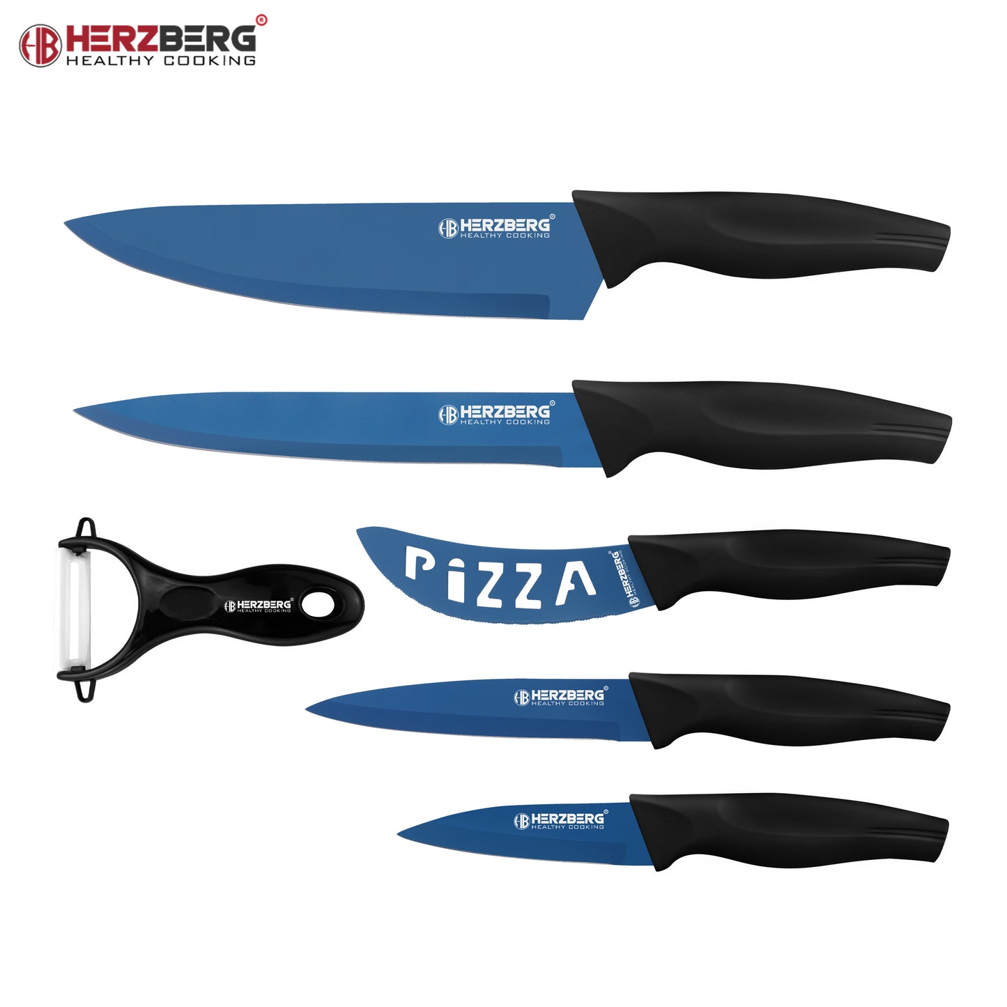 Herzberg Cooking Herzberg 5-Delige Messenset Met Marmercoating - Blauw