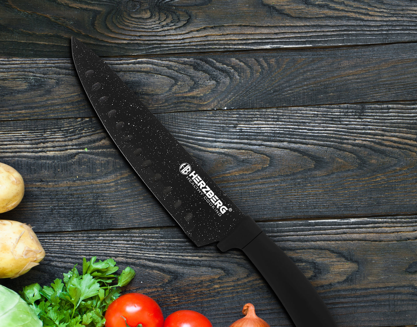 Herzberg Cooking Herzberg Hg-Msn8Blm: 8-Delige Messenset Met Acrylstatief - Zwart Marmer