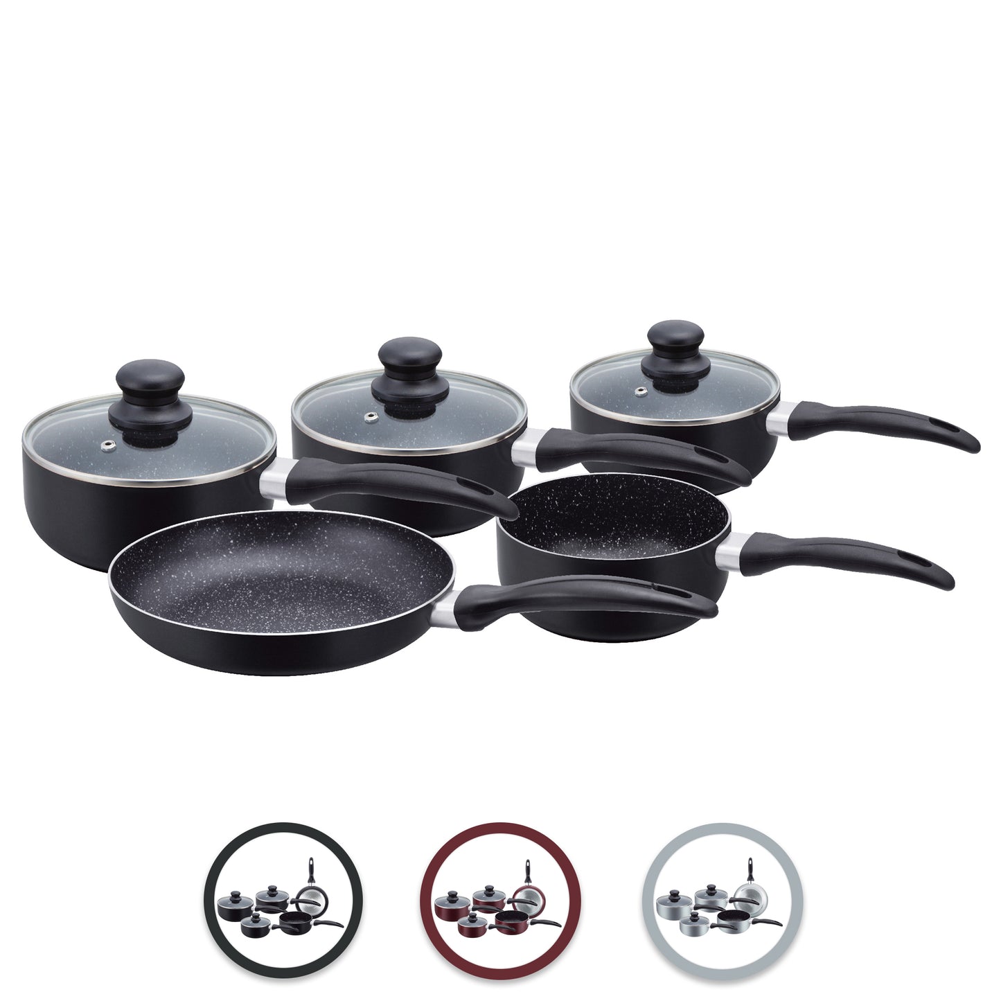Herzberg Cooking Herzberg Hg-5003Bk: 8 Delige Marmeren Pannenset - Zwart