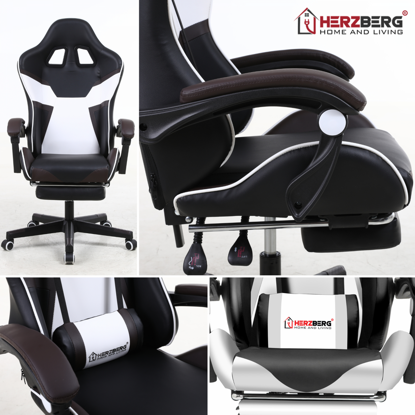 Herzberg Home & Living Herzberg Hg-8082: Driekleurige Gaming- En Bureaustoel Met T-Vormig Accent Wit