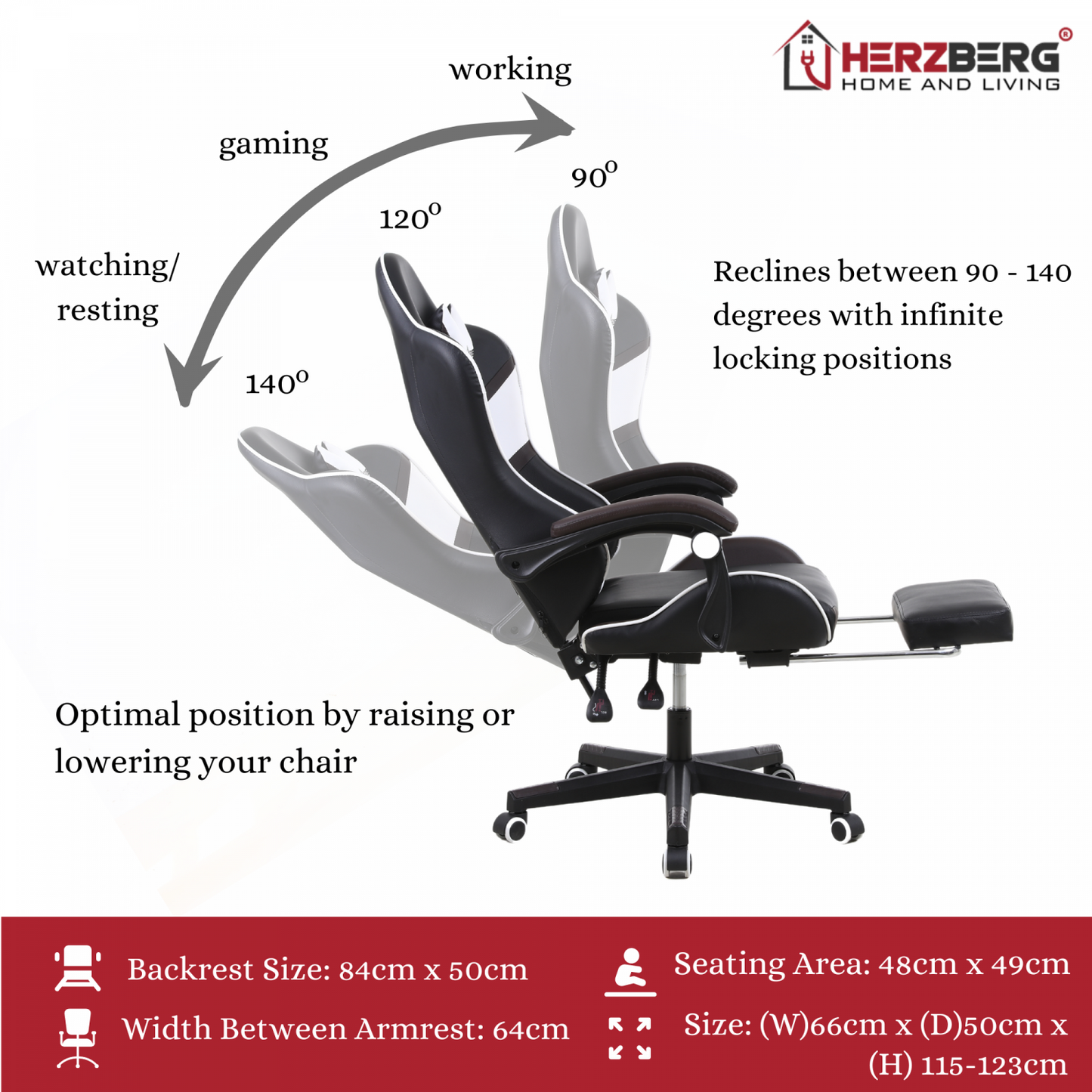 Herzberg Home & Living Herzberg Hg-8083: Driekleurige Gaming- En Bureaustoel Met Lineair Accent Wit