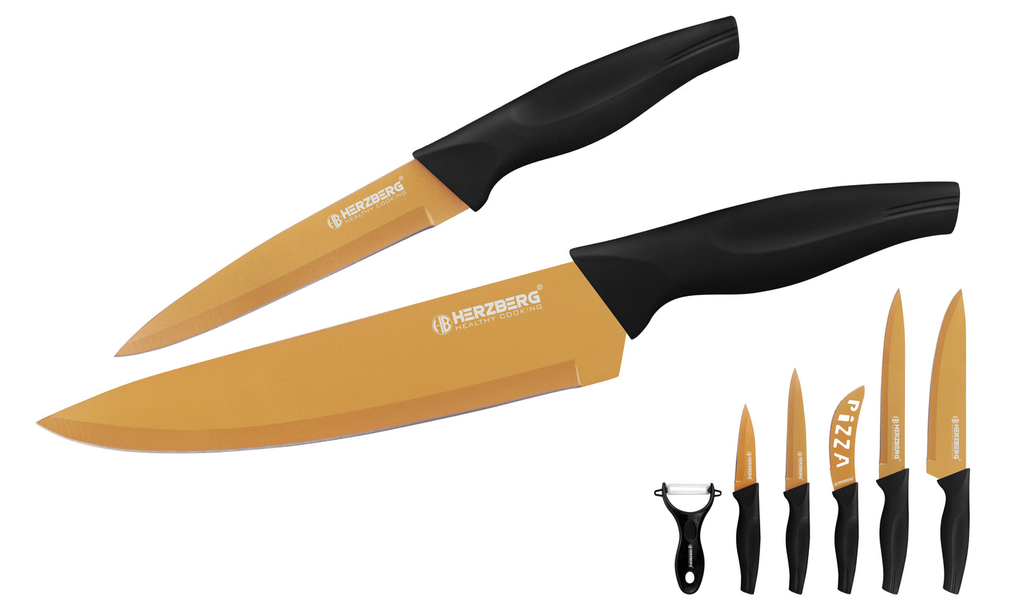 Herzberg Cooking Herzberg 5-Delige Marmeren Gecoate Messenset - Goud