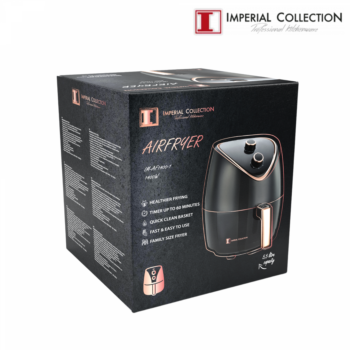 Imperial Collection 1400W Family Size Air Fryer Zonder Olie Met Handmatige Draaiknop