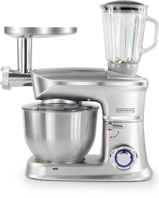 Royalty Line 3-In-1 Keukenmachine, Blender, Mixer, Vleesmolen-1300W Zilver