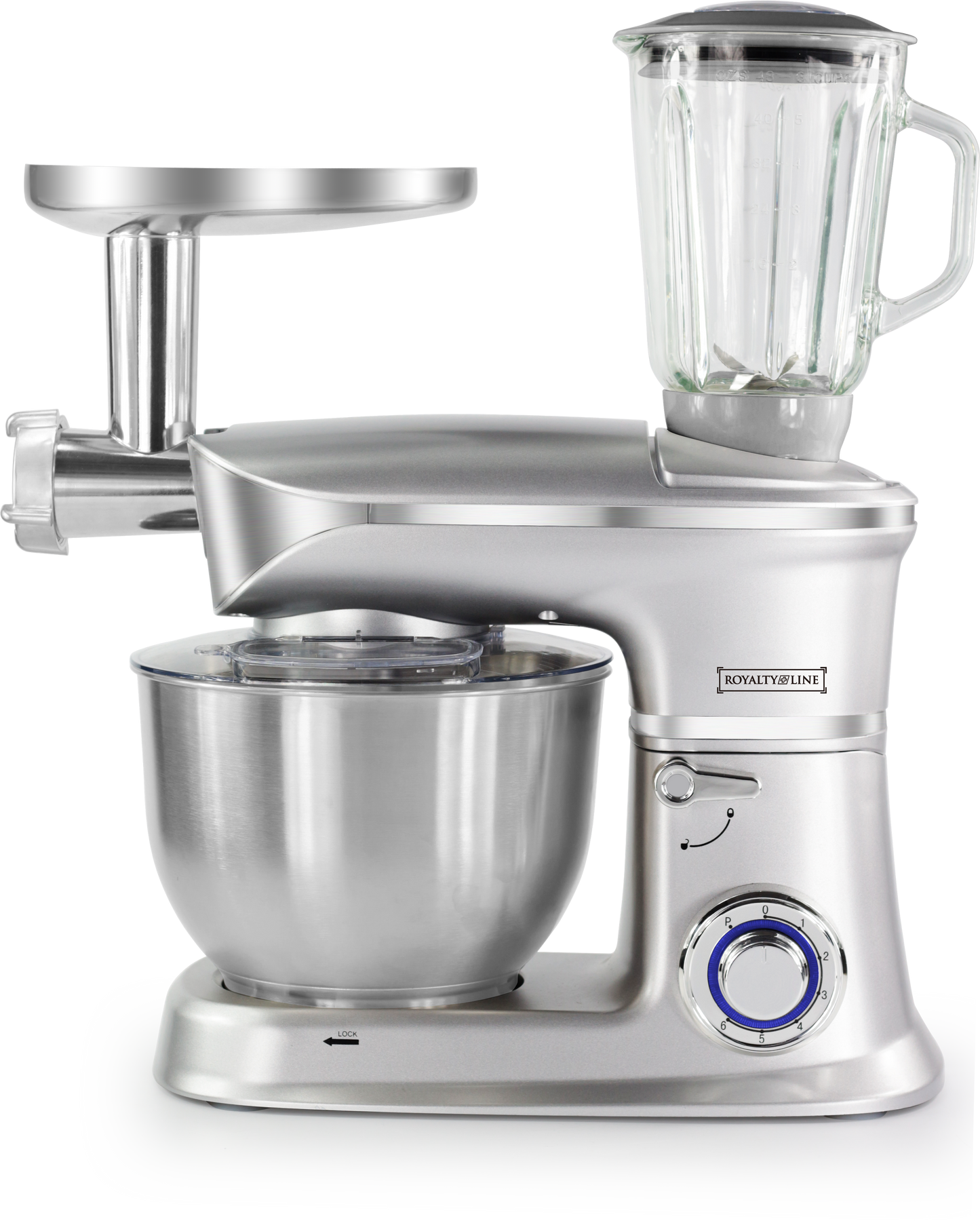 Royalty Line 3-In-1 Keukenmachine, Blender, Mixer, Vleesmolen-1300W Zilver