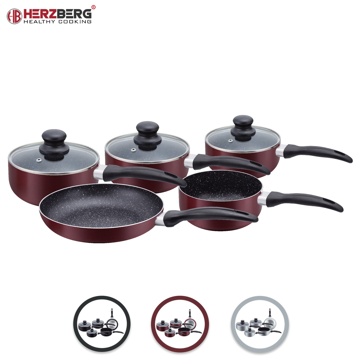Herzberg Cooking Herzberg Hg-5003Br: 8 Delige Marmeren Pannenset - Bourgondië