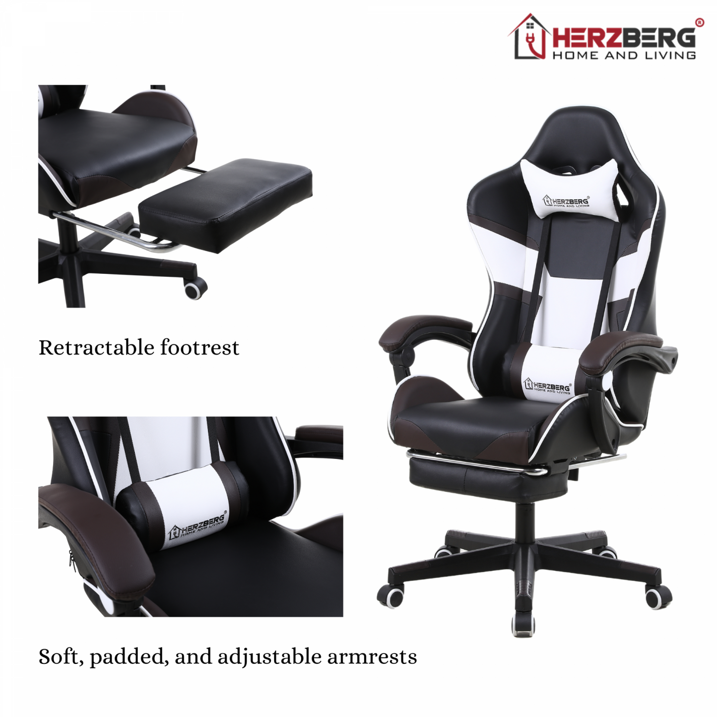 Herzberg Home & Living Herzberg Hg-8082: Driekleurige Gaming- En Bureaustoel Met T-Vormig Accent Koffie