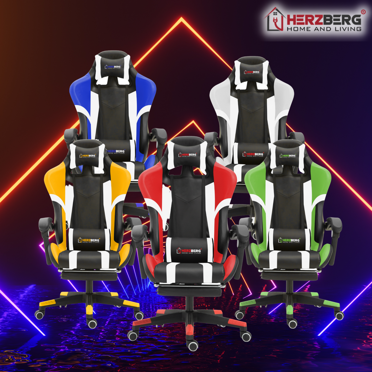 Herzberg Home & Living Herzberg Hg-8083: Driekleurige Gaming- En Bureaustoel Met Lineair Accent Wit