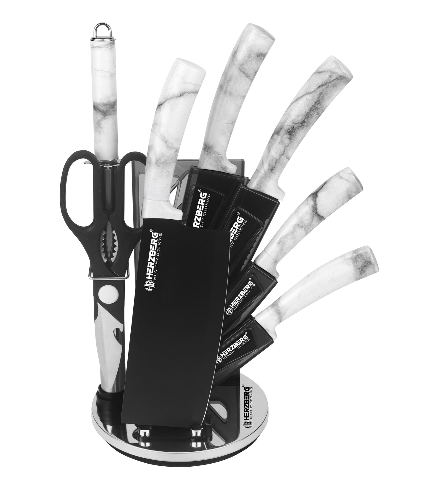 Herzberg Cooking Herzberg Hg-Msn8Stn: 8-Delige Messenset Met Acrylstatief - Steen