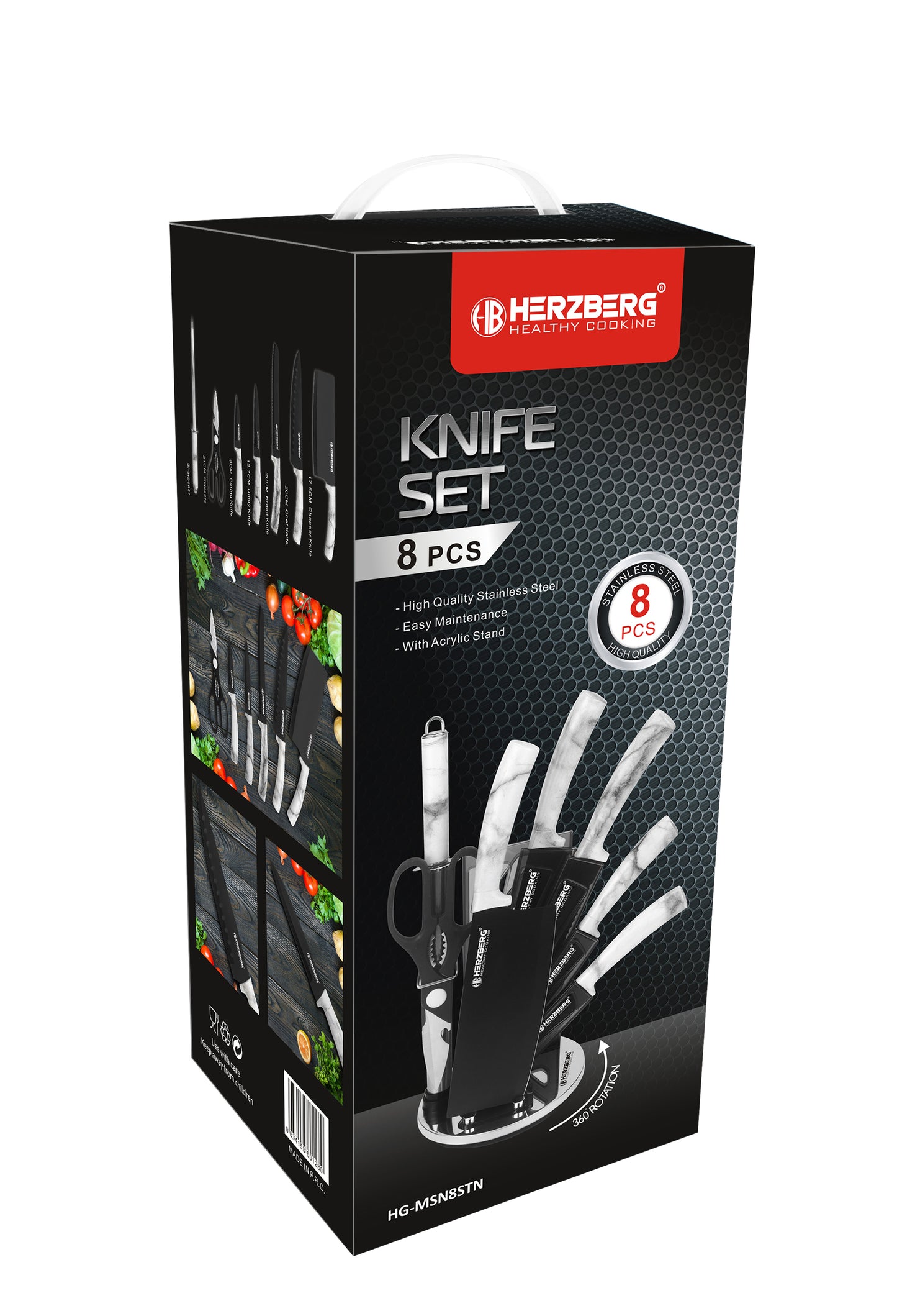 Herzberg Cooking Herzberg Hg-Msn8Stn: 8-Delige Messenset Met Acrylstatief - Steen